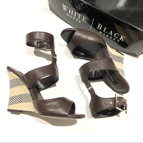 White House Black Market Shoes - WHBM Alianna Brown Wedge Sandals with Ankle Strap